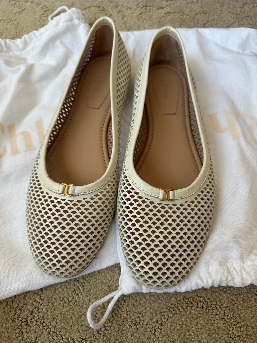 Chloe Marcie Ballet Flat 8 B Eggshell - Picture 1 of 9